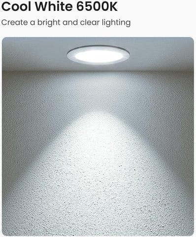 LED Downlights for Ceiling 9W Ultra Slim LED Recessed Ceiling Spot Lights 6500K Cool White IP44 Waterproof Spotlights Ceiling Lights for Bathroom Kitchen Living Room, 6 Pack