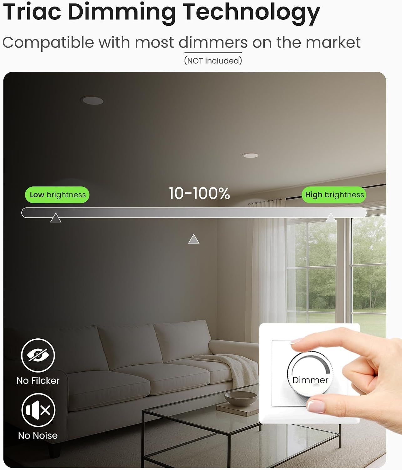 3CCT LED Downlights Ceiling Dimmable 7W IP65 Cutout 67-75MM 6 Pack | Slim Recessed Ceiling Lights, 3000K 4000K 6500K Selectable Bathroom Kitchen Spotlights, round White