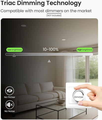 3CCT LED Downlights Ceiling Dimmable 7W IP65 Cutout 67-75MM 6 Pack | Slim Recessed Ceiling Lights, 3000K 4000K 6500K Selectable Bathroom Kitchen Spotlights, round White