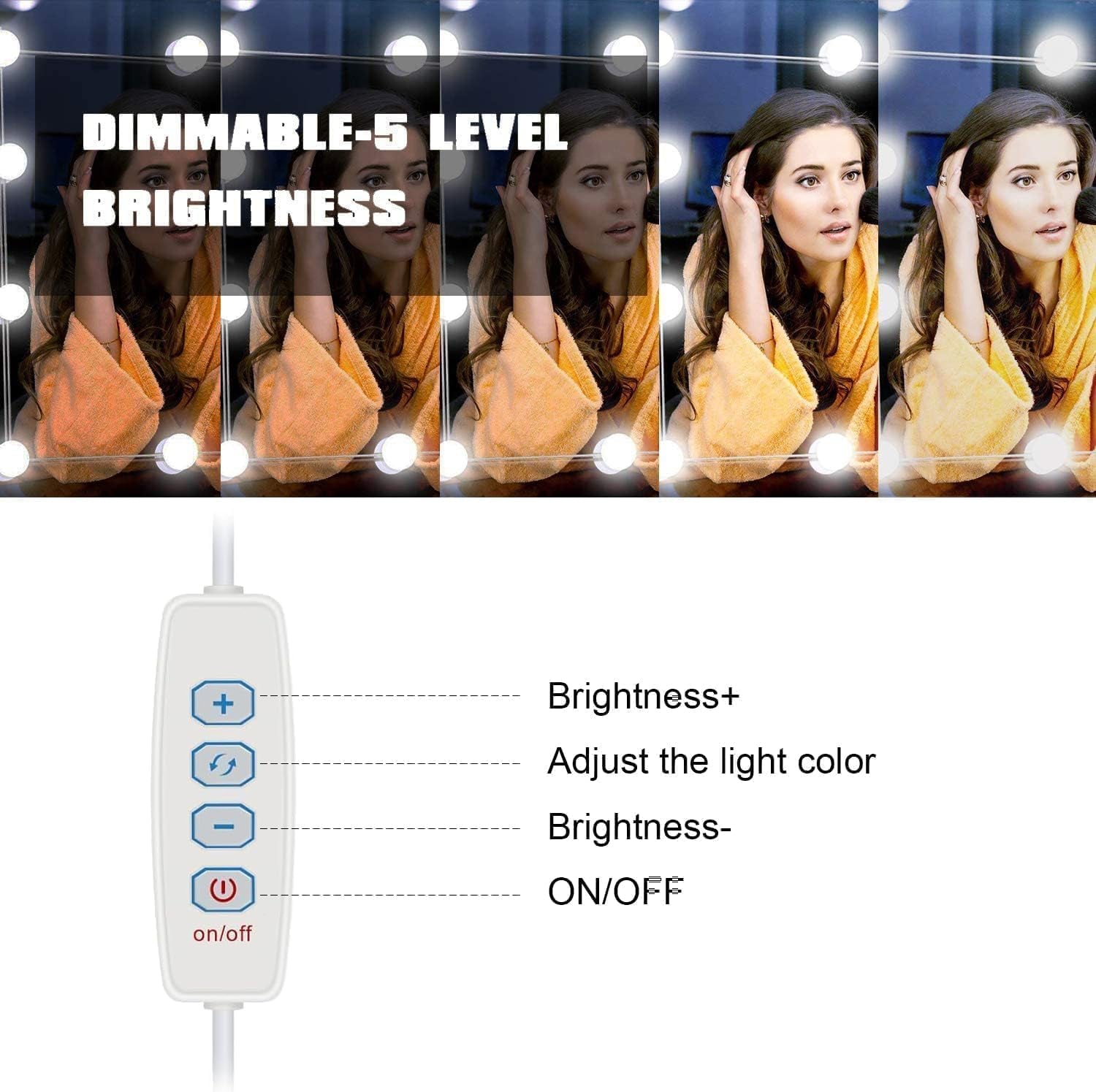 Hollywood Style Vanity Lights with 14 Bulbs, Makeup Lights for Mirror | Adjustable Color and Brightness, Used for Makeup, Bathroom