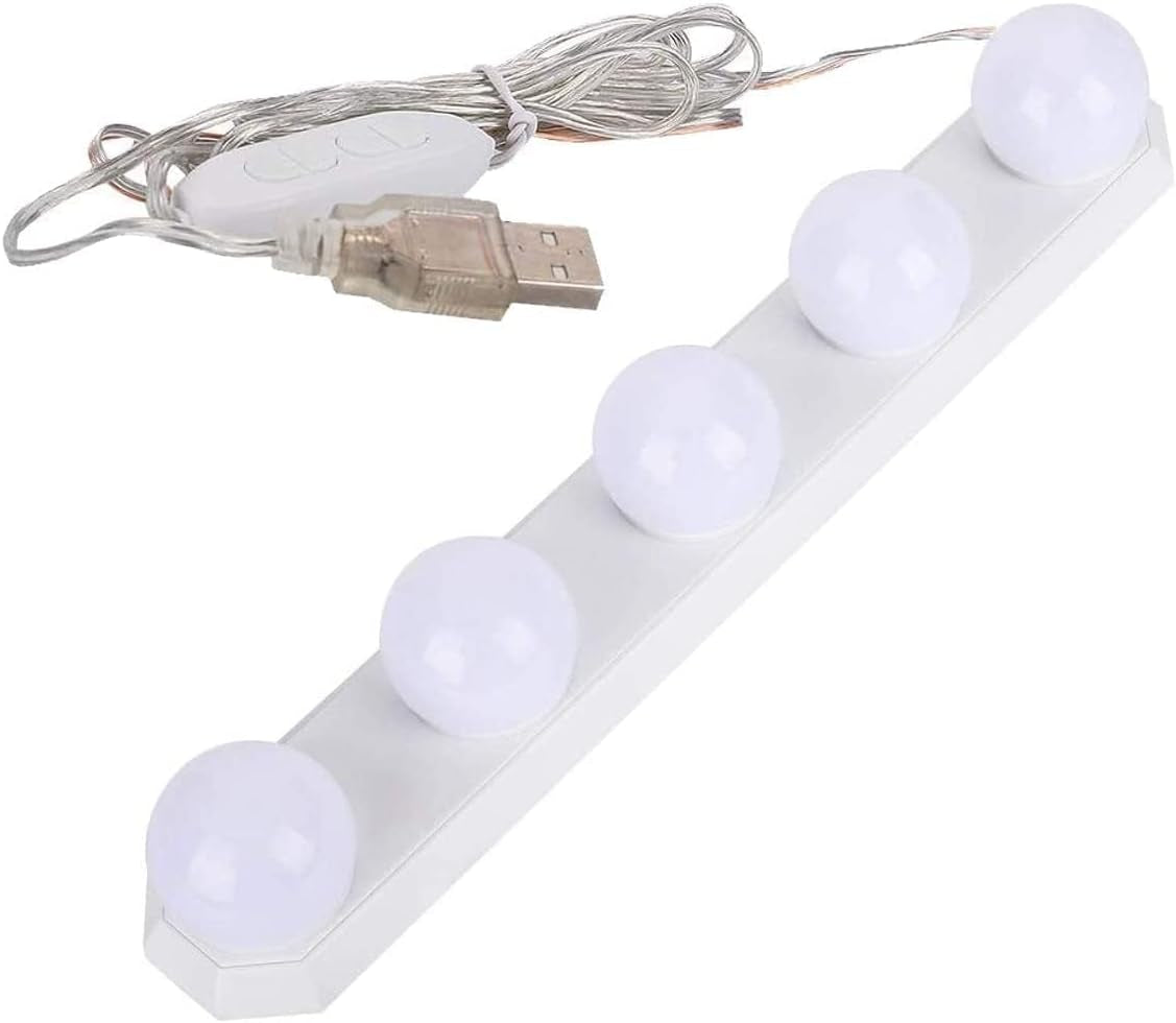 LED Vanity Mirror Lights USB Dimmable 3 Color 10 Levels Brightness with 5 Bulbs 7.55Ft Long USB Cable for DIY Make up Bath Mirror Lamps Bathroom Lights