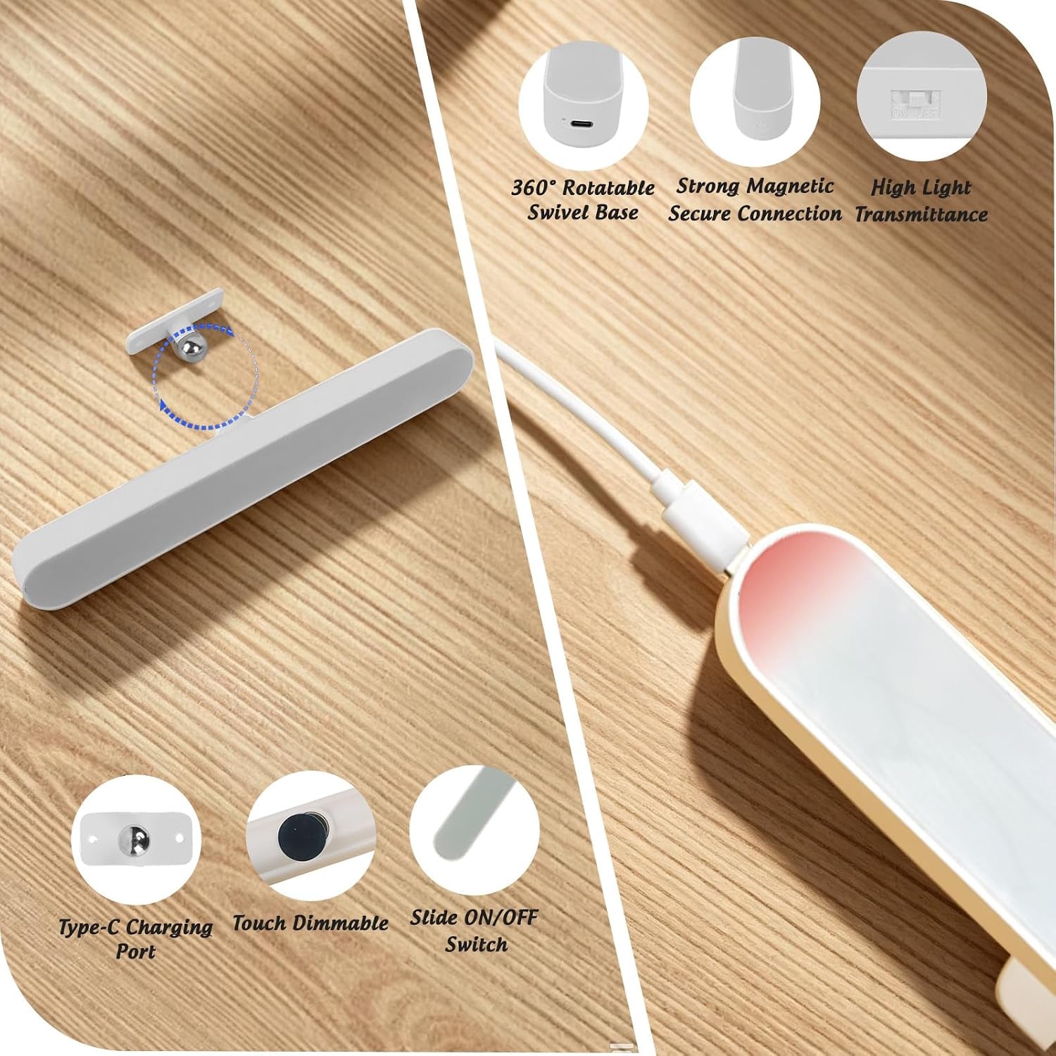 Makeup Mirror Lights Stick on Mirror, Makeup Light for Bathroom | Mirror Lights Rechargeable Battery Operated, Magnetic Dressing Table Lights, Touch Make up Vanity Light Adjustable Brightness