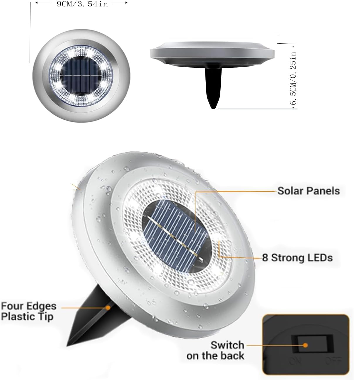Solar Lights Outdoor Garden,600Mah Solar Ground Lights, 8 LED Solar Disk Lights for Garden Lawn Pathway Yard Landscape Walkway（6 Pack Bright White） ﻿