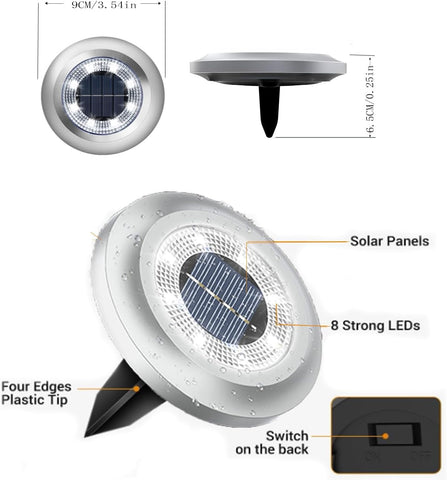 Solar Lights Outdoor Garden,600Mah Solar Ground Lights, 8 LED Solar Disk Lights for Garden Lawn Pathway Yard Landscape Walkway（6 Pack Bright White） ﻿