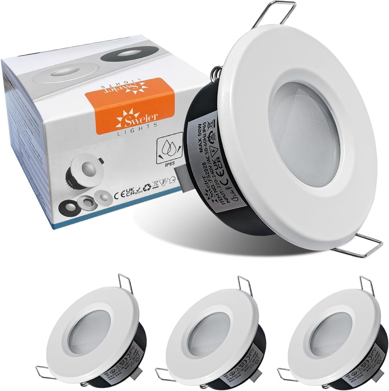 4X 5W IP65 Waterproof LED Recessed Ceiling Lights, Warm White 3000K 430LM, Suitable for Bathroom and Kitchen Spotlights (Including GU10 Lamp Holder) White Downlight Cut-Out 68Mm