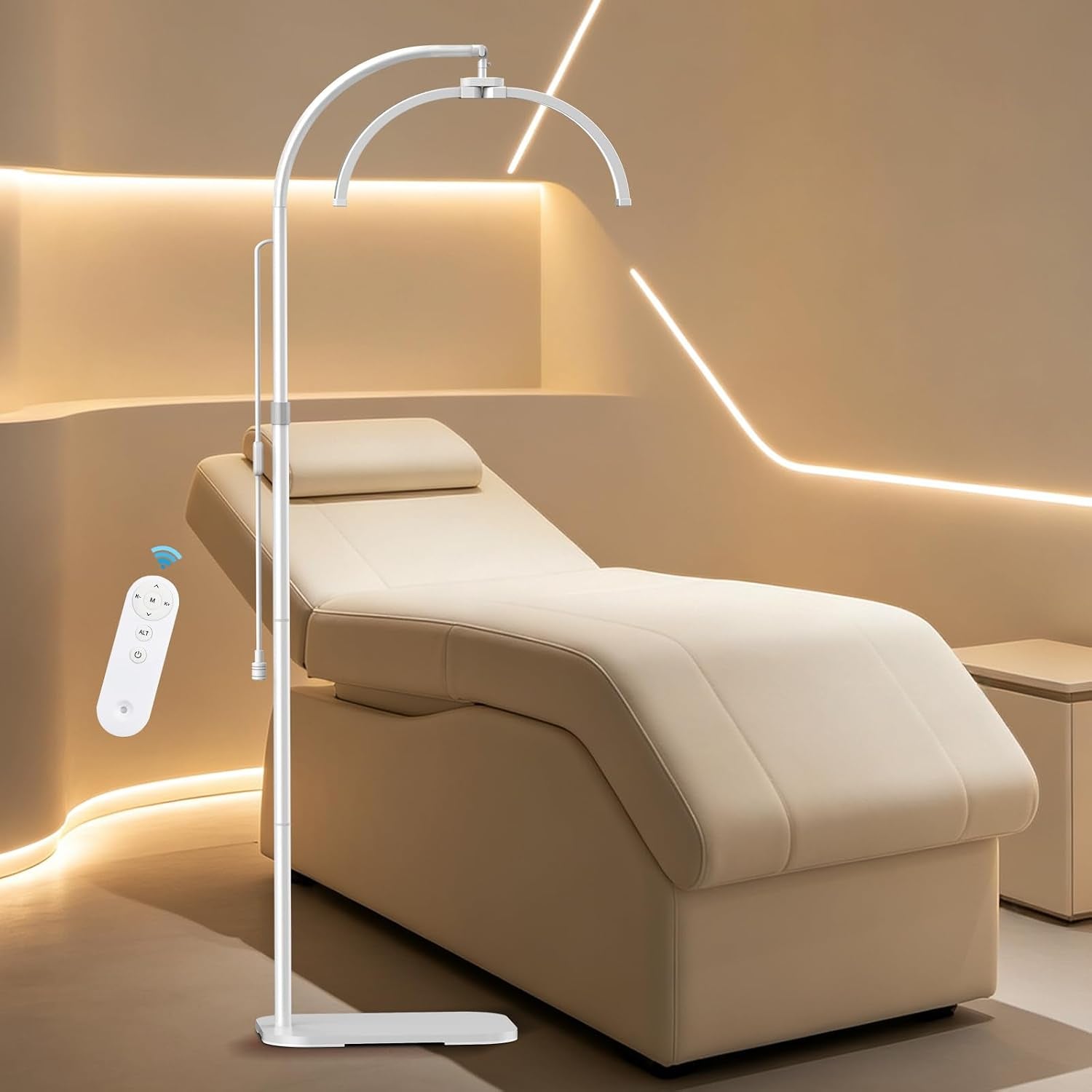 Half Moon Light for Eyelash Tech, Lash Lamp Eyelash Extensions | Professional Dimmable LED Floor Light with Phone Holder, for Esthetician,Nail Art, Beauty, Tattoo, Skincare Salon