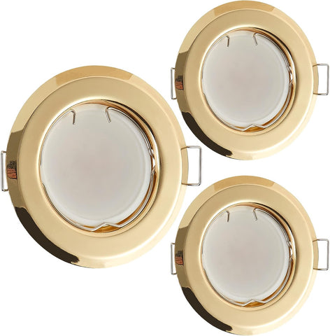 Flat LED Recessed Spotlight Ultra Flat Gold with LED Spot Module 230V I 3 W 320 Lumen I 120° Beam Angle I Dimmable I 55Mm Cut Out I Recessed Light round (Pack of 3 - Warm White)