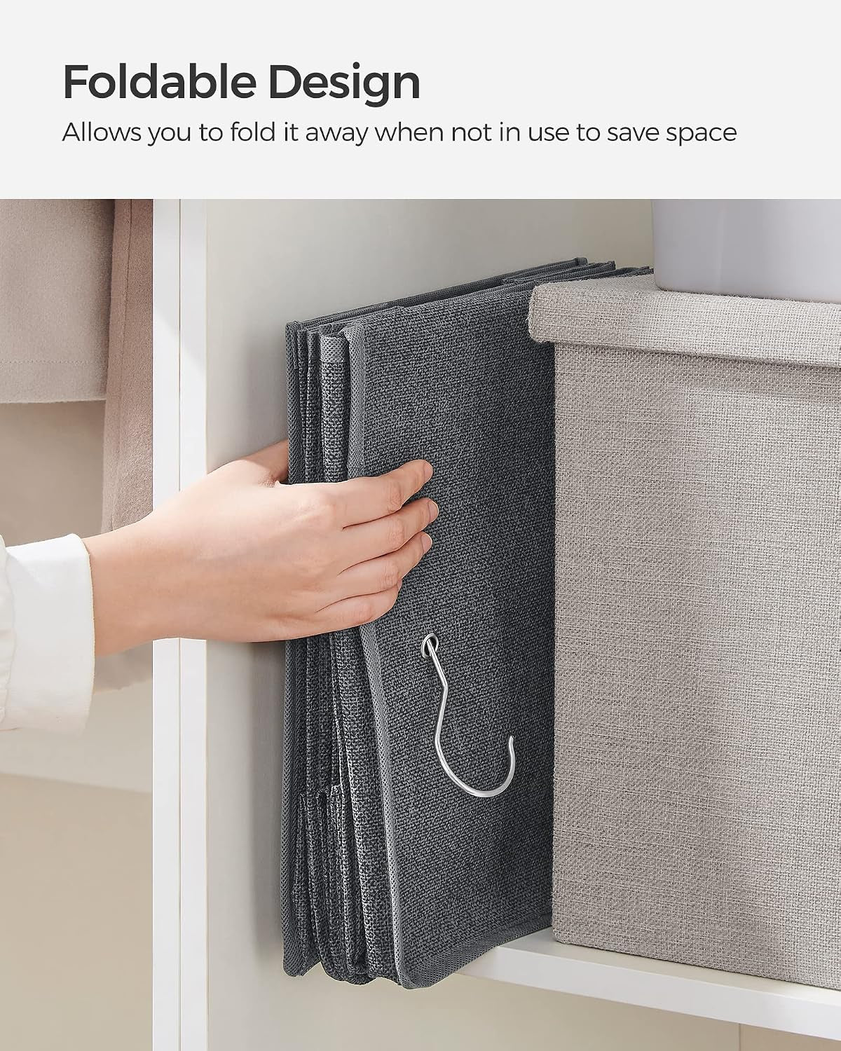 SONGMICS Hanging Wardrobe Organiser Set of 2, 5 Shelves Each, Foldable Grey Storage – Make Room for the Things You Love