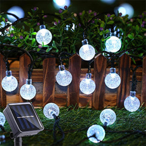 36ft solar garden lights with 60 LED crystal balls – UK outdoor use.


