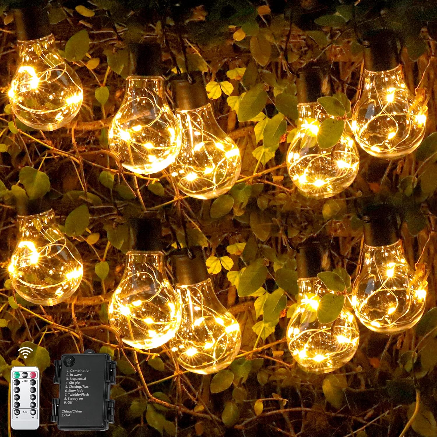 9M battery-powered festoon lights with Remote  illuminating garden fence