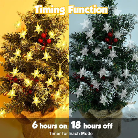 Christmas Lights Battery Operated Star Fairy Lights – 20 LED Colour Changing Christmas Star Lights with 12 Modes, 6-Hour Timer & IP44 Waterproof Design for Indoor & Outdoor Decorations