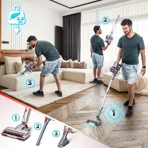 Cordless Stick Vacuum Cleaner 220W with Dual Batteries