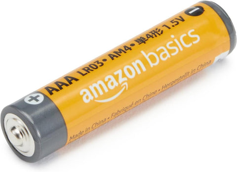 AAA battery with Amazon Basics branding on a white background