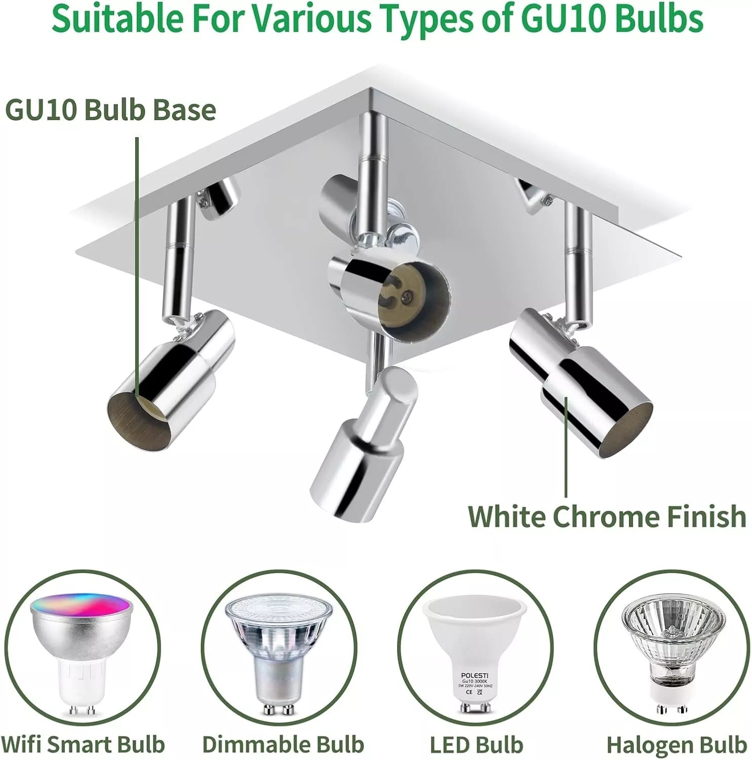 Adjustable 4 Way Fitting Chrome Ceiling Spotlight in UK – Buy Now!