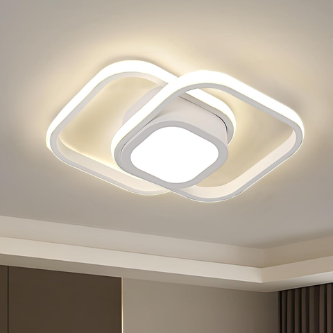 Modern ceiling light fixture on a neutral ceiling