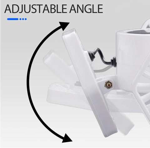 Adjustable angle feature of a white ceiling light fixture on a gray background