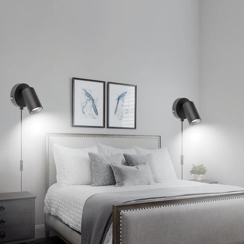 Adjustable black wall lamp with switch


