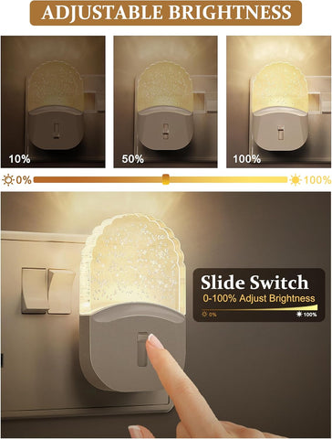 Adjustable brightness night light with slide switch on a neutral background