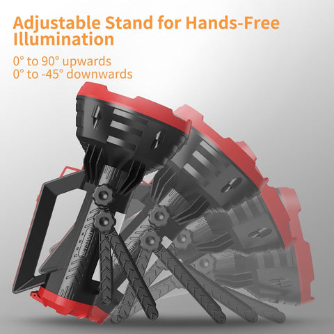 Adjustable stand with hands-free illumination features on a gray background
