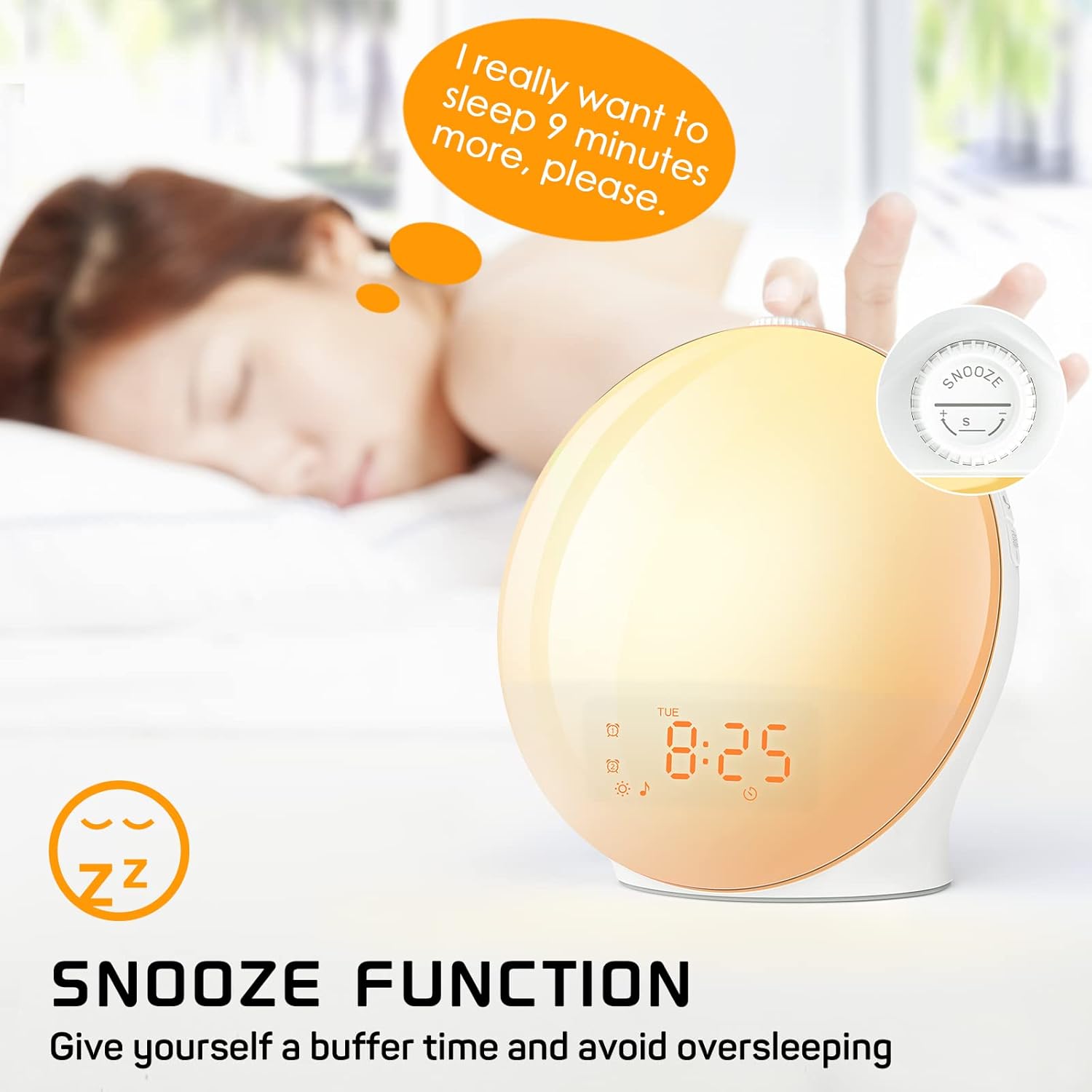 Alarm Clock Wake Up Light with Sunrise/Sunset Simulation Dual Alarms and Snooze Function, 7 Colors Atmosphere Lamp, 7 Natural Sounds and FM Radio, Built-in Phone Charging Port