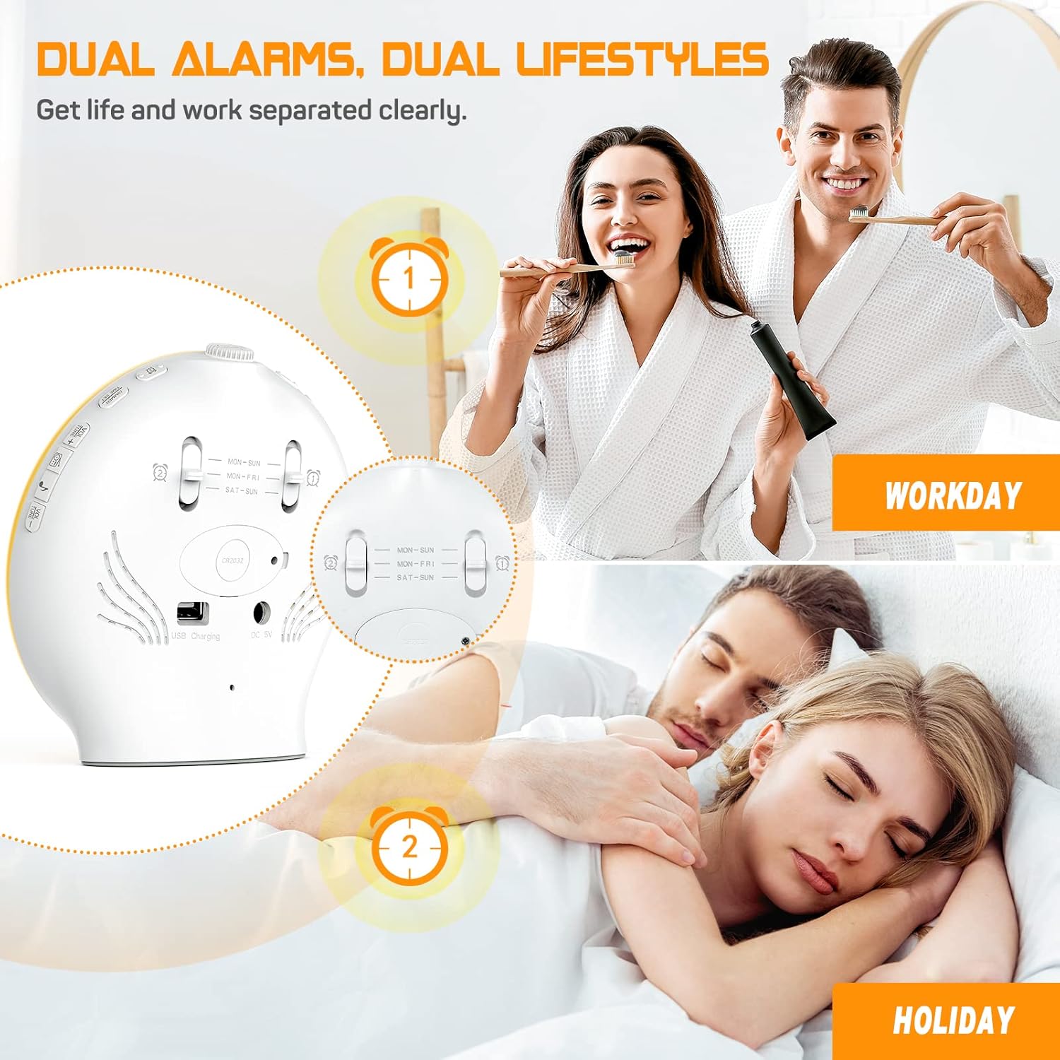 Alarm Clock Wake Up Light with Sunrise/Sunset Simulation Dual Alarms and Snooze Function, 7 Colors Atmosphere Lamp, 7 Natural Sounds and FM Radio, Built-in Phone Charging Port
