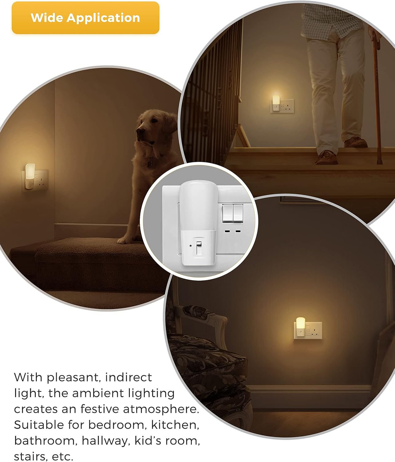 Ambient lighting fixtures in various settings with text describing their use.