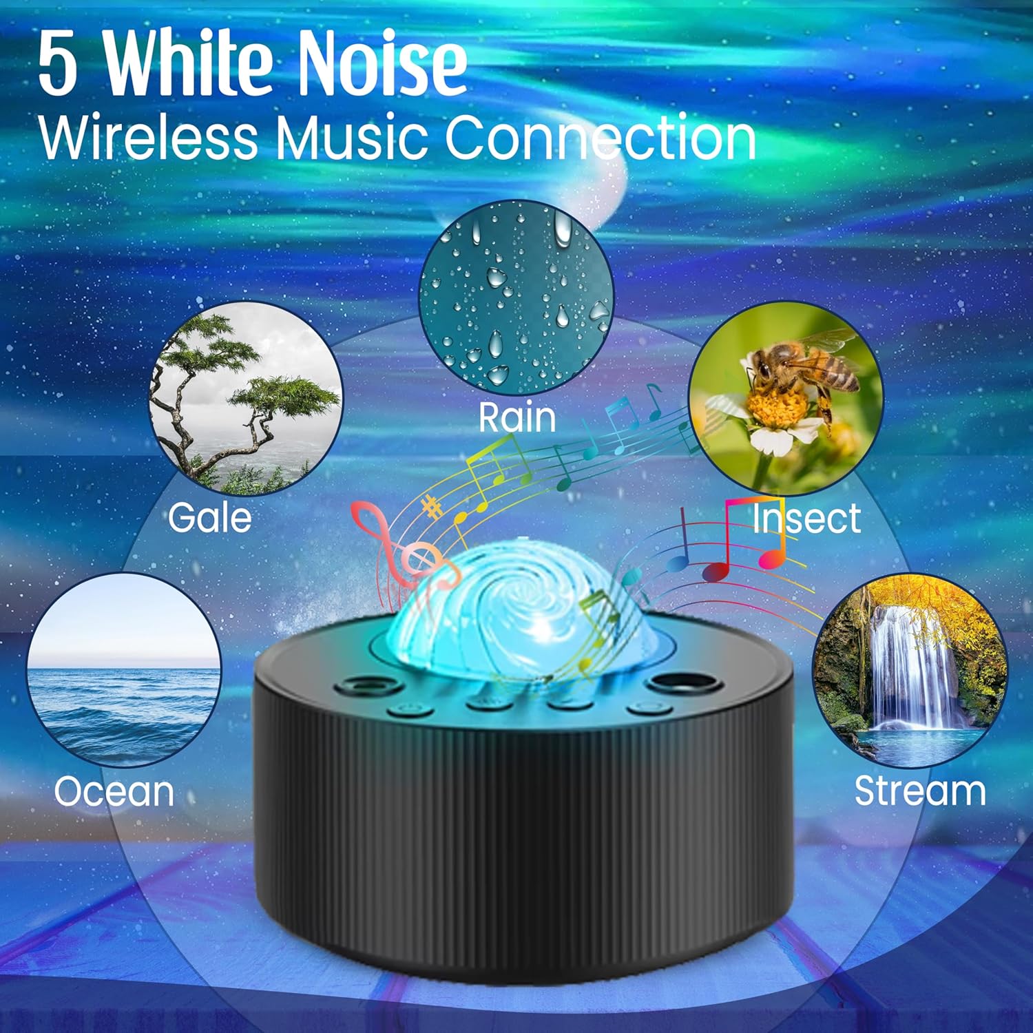 Aurora galaxy projector with white noise machine