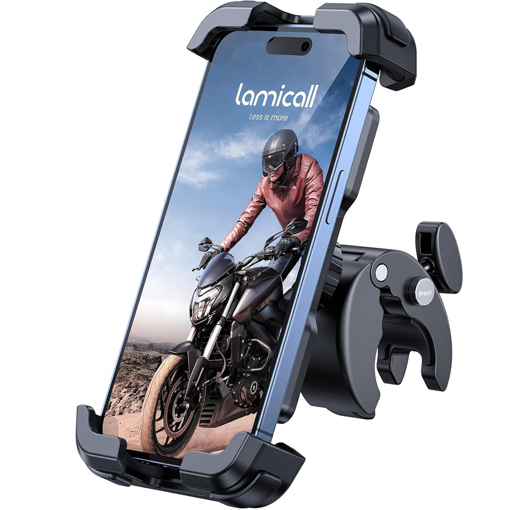 Motorcycle Phone Holder with Quick Release Clamp  13 12 11 Pro Max Mini, Xs, 4.7-6.8” Phone black