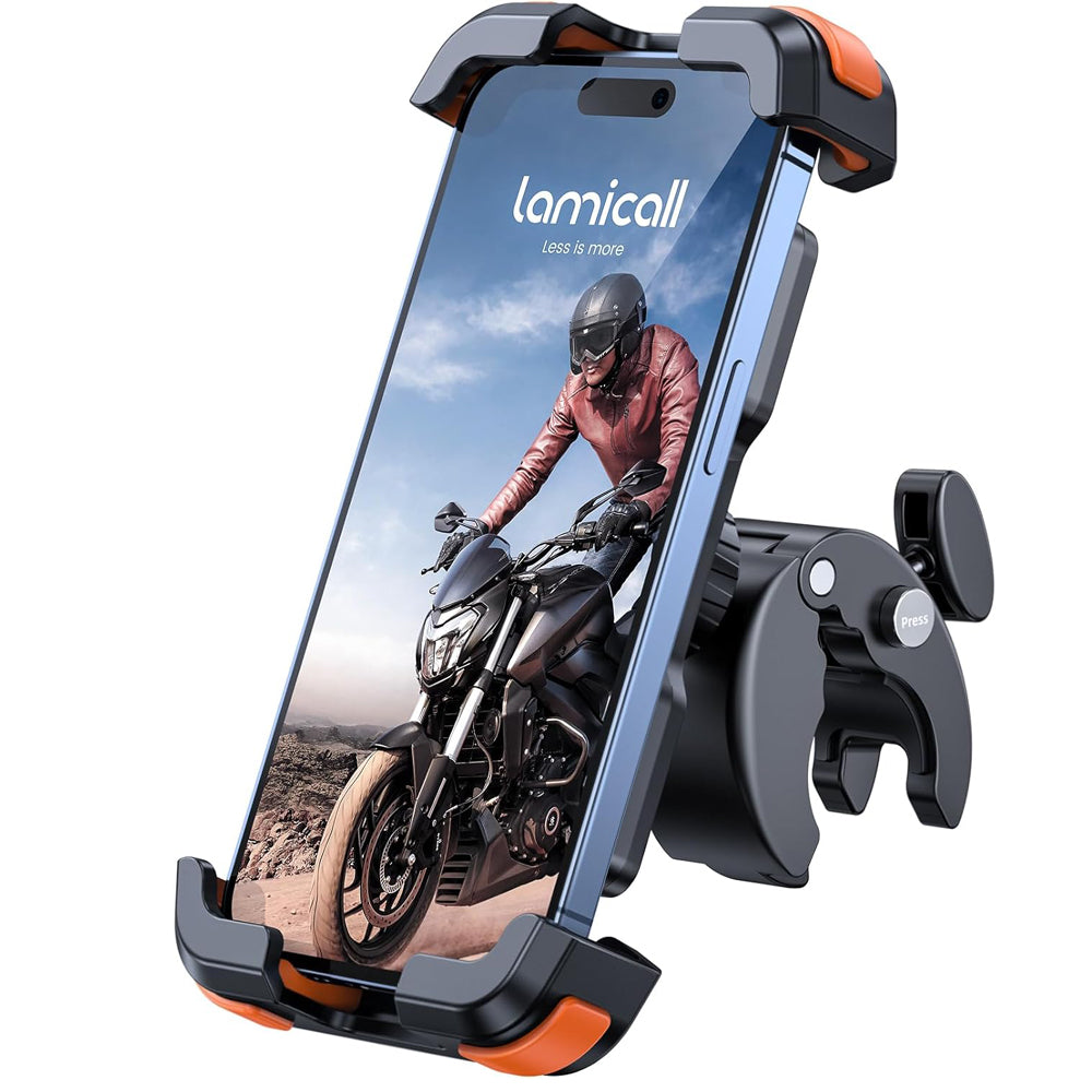 Motorcycle Phone Holder with Quick Release Clamp Orange