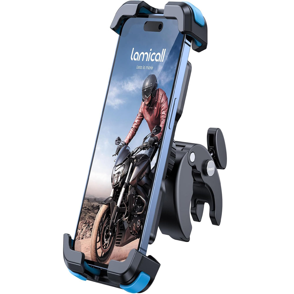 Motorcycle Phone Holder with Quick Release Clamp 13 12 11 Pro Max Mini, Xs, 4.7-6.8” - Blue