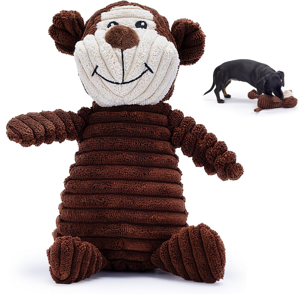 Brown Monkey Plush Dog Toy with Squeaker