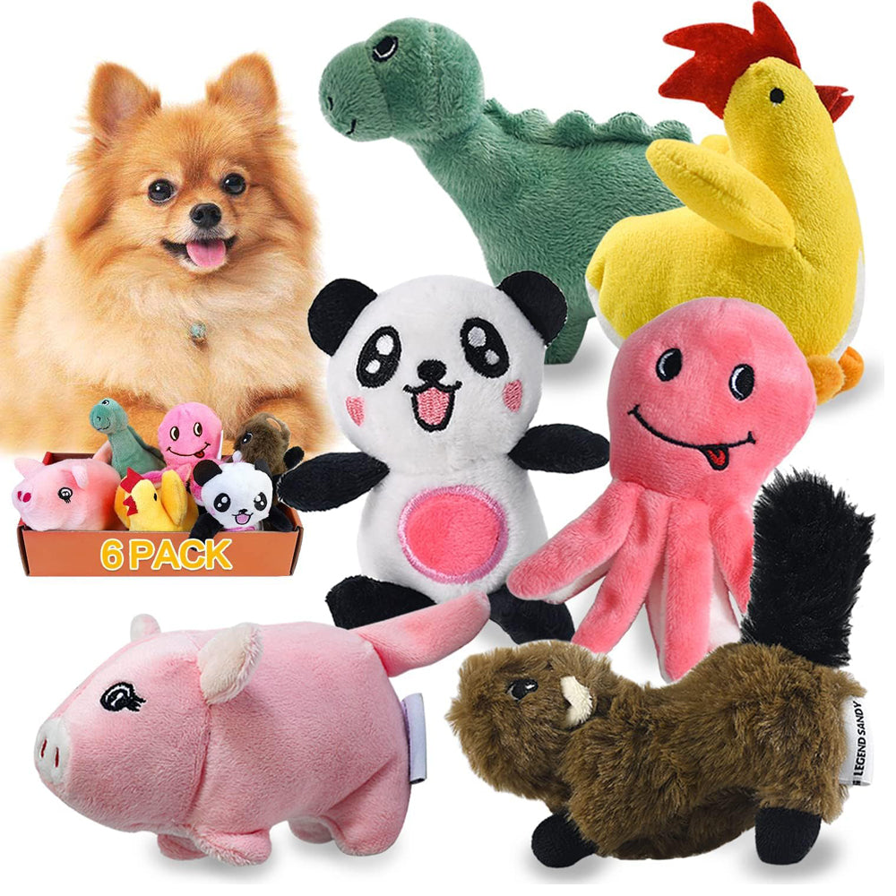 Squeaky Plush Dog Toy 6 Pack for Puppies and Small Dogs