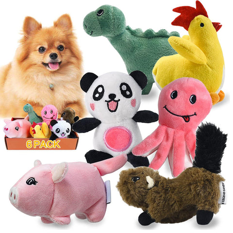 Squeaky Plush Dog Toy 6 Pack for Puppies and Small Dogs