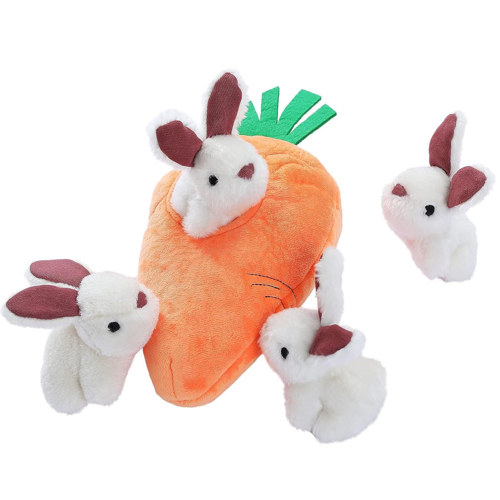 Rabbit and Carrot Plush Dog Toy Set 5 Pack
