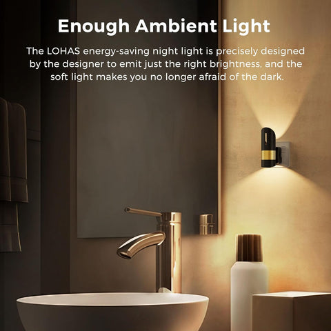 Bathroom setting with a LOHAS energy-saving night light emitting soft light.
