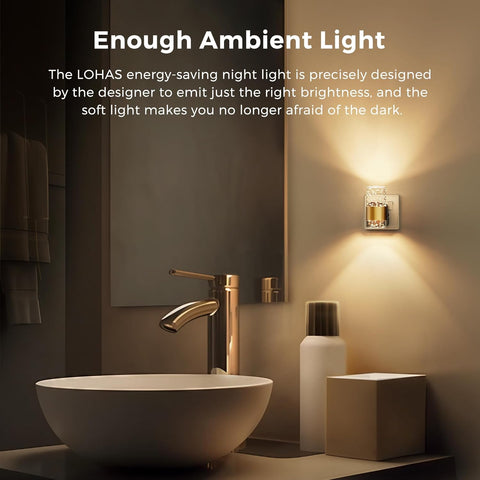 Bathroom setting with a LOHAS energy-saving night light on the wall, emitting a warm glow.