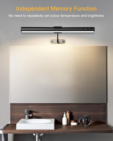 Bathroom setting with a light fixture above a sink, emphasizing independent memory function.
