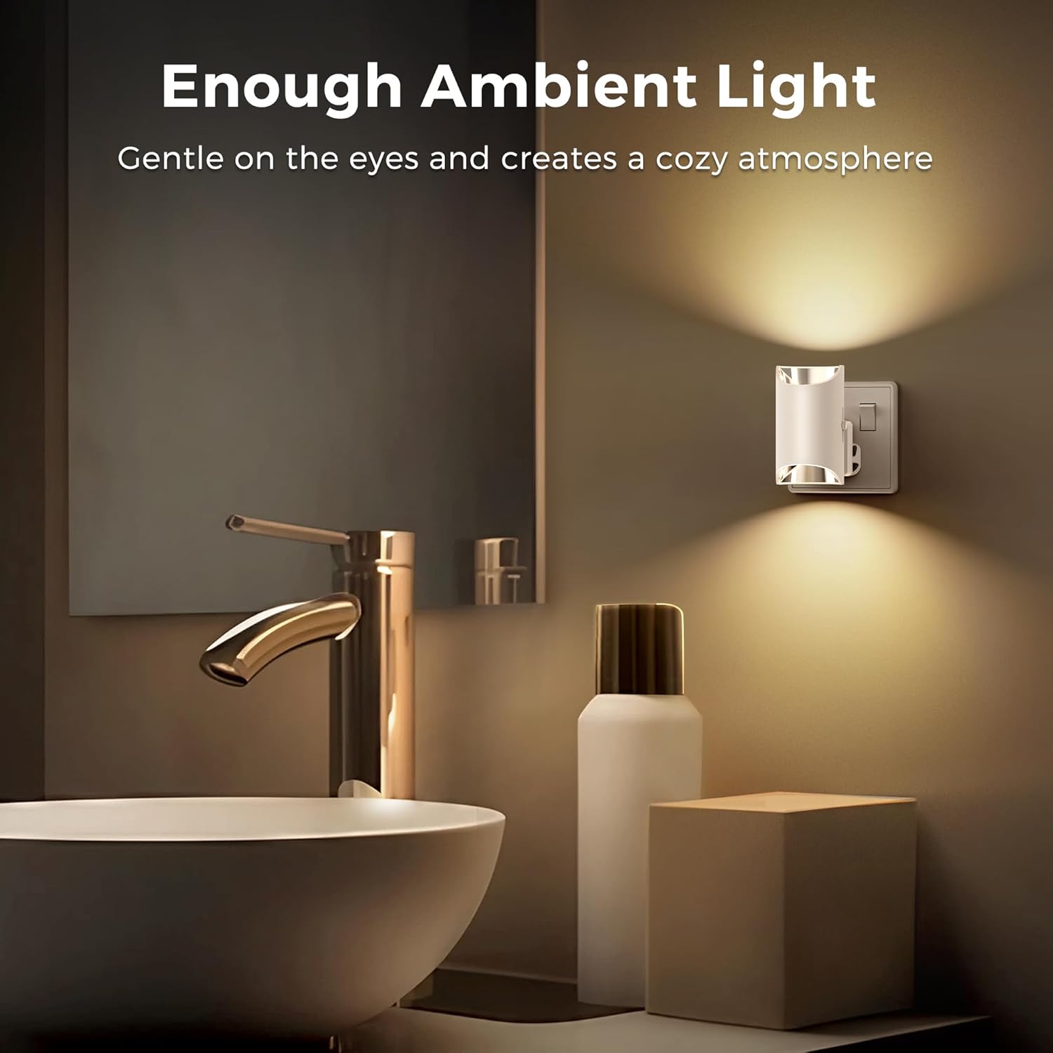 Bathroom setting with a wall light fixture, sink, and mirror, highlighting ambient lighting.