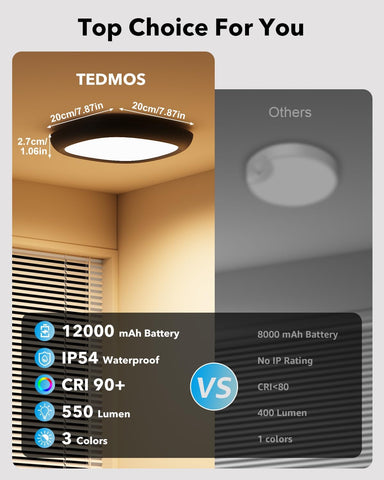 Battery Motion Sensor Ceiling Light – 550LM, 12000mAh USB Rechargeable, Remote Control, Waterproof Shed & Garage Light, Indoor/Outdoor