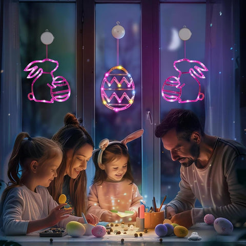 Battery operated Easter window LED lights with bunny and egg shapes