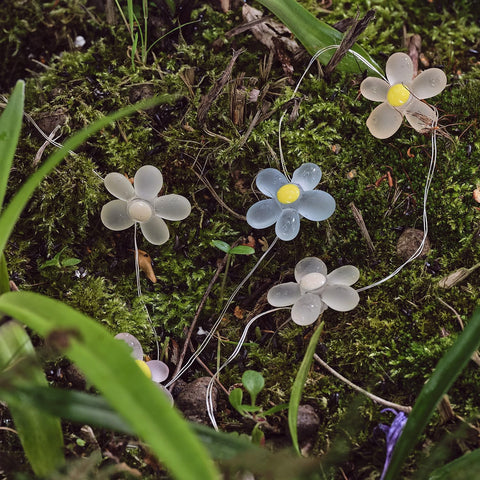 Battery operated flower string lights with timer, warm white glow