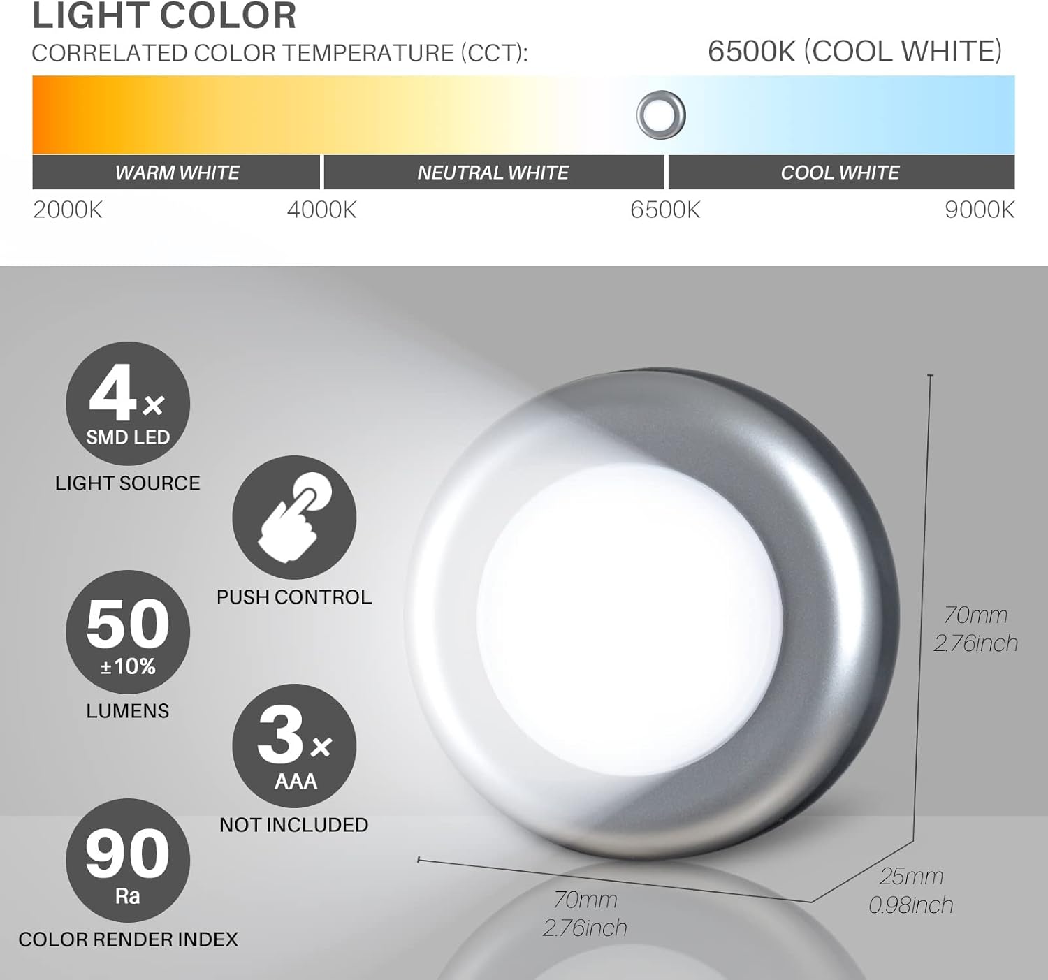 Battery operated puck light cool white

