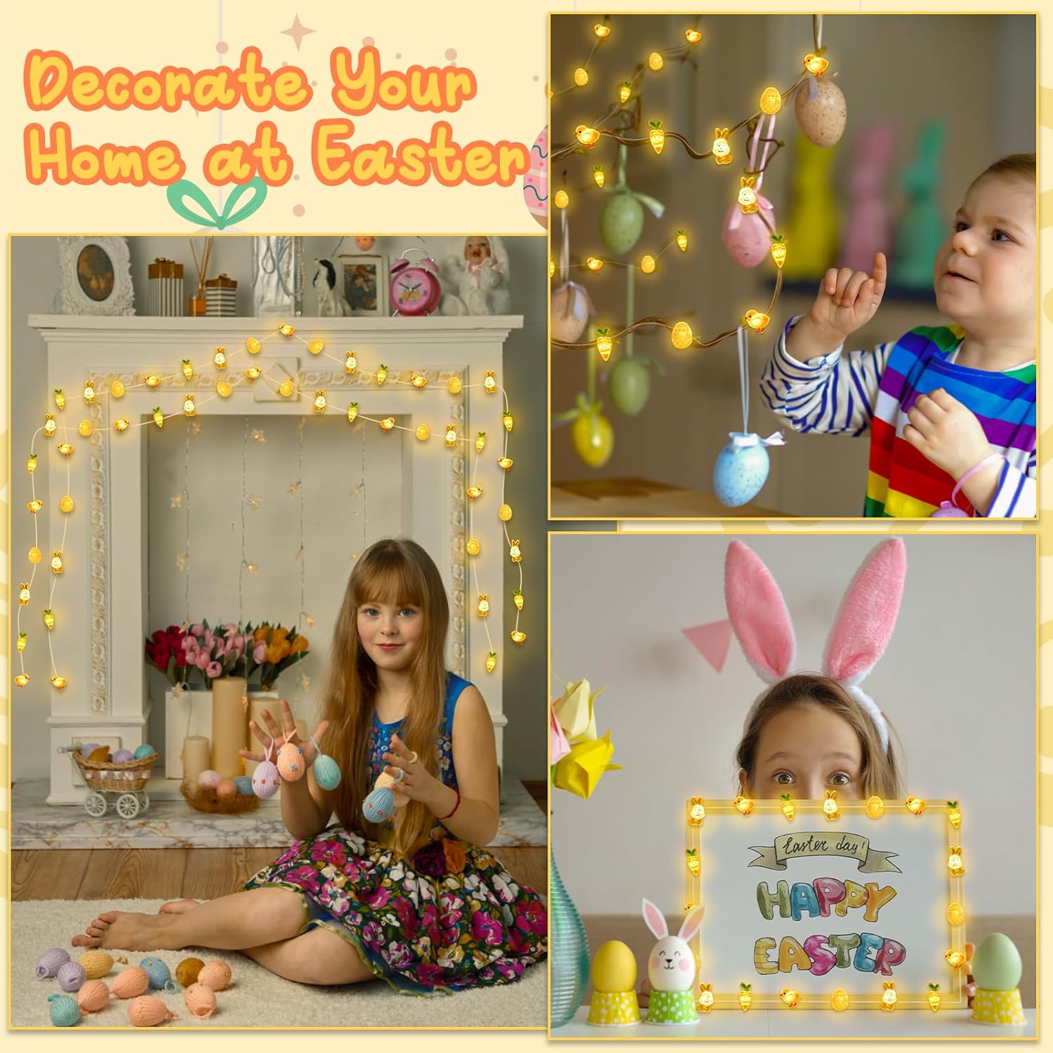 Battery powered Easter LED string lights for indoor and outdoor décor