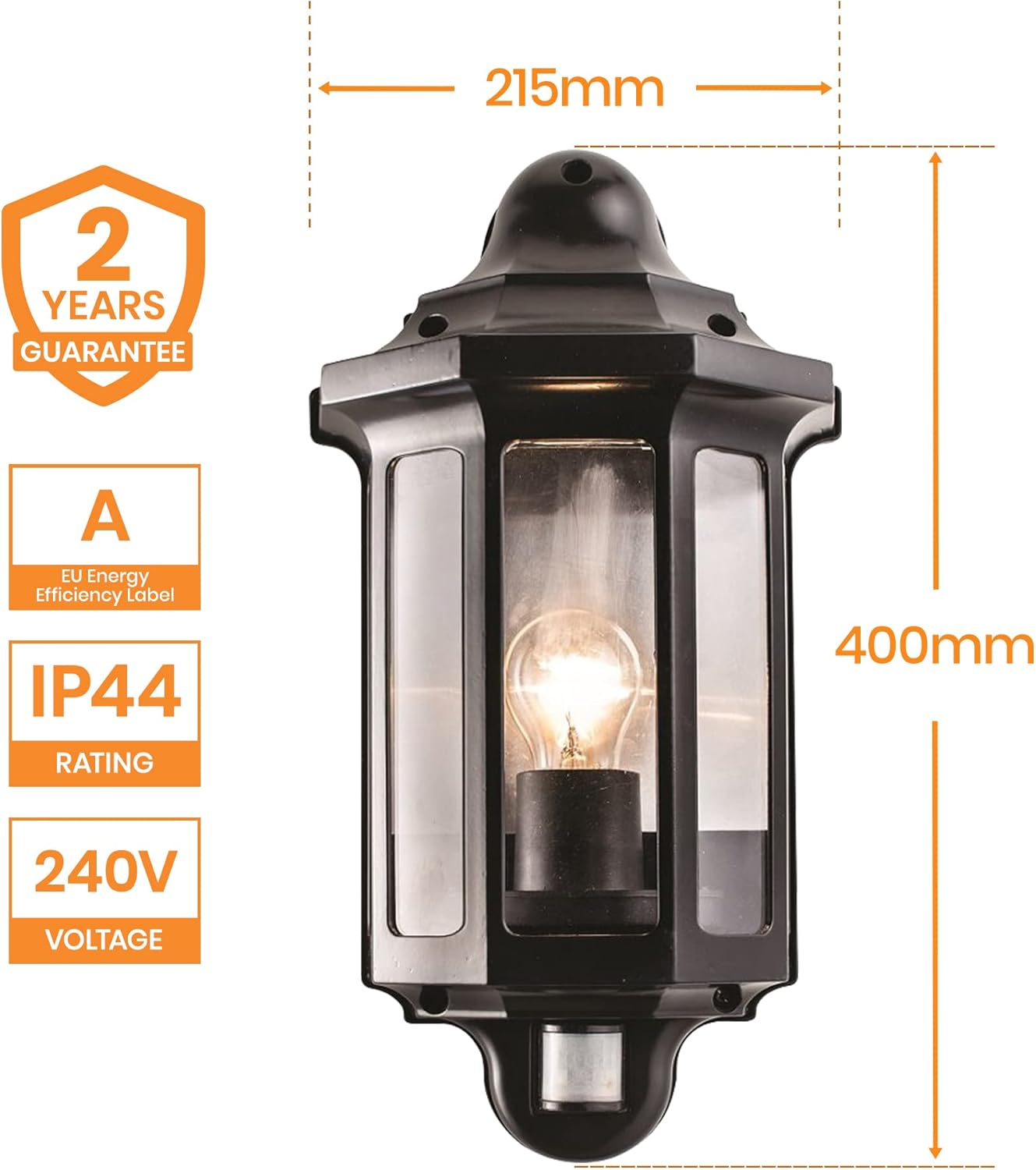 Side view showing PIR sensor at base of lantern.

