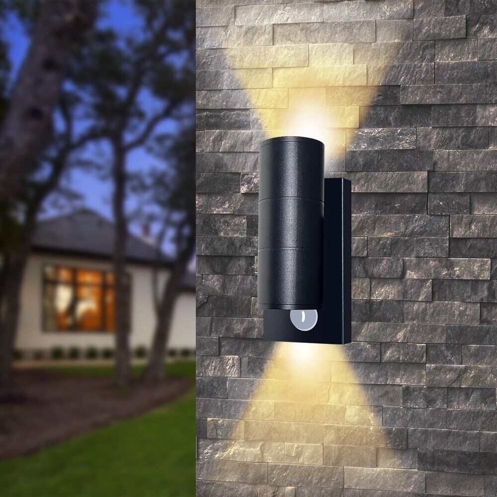 Black stainless steel outdoor wall light with PIR motion sensor – UK

