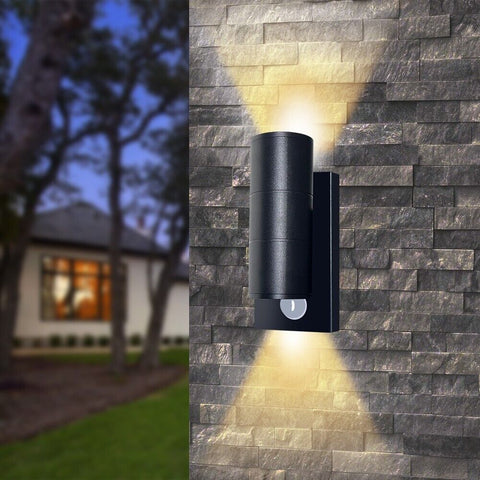 Black stainless steel outdoor wall light with PIR motion sensor – UK

