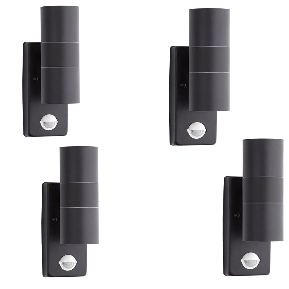 Black stainless steel outdoor wall light with PIR motion sensor – UK

