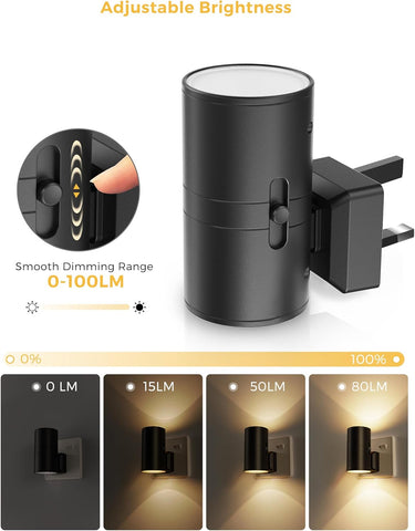 Black adjustable brightness wall light with dimming range display.