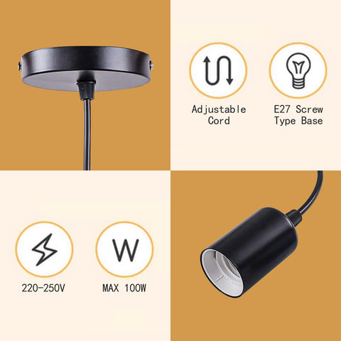 Black adjustable pendant light with features highlighted on a beige background