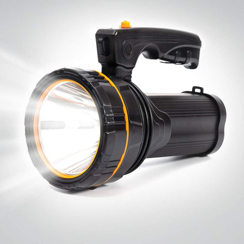 Black and orange flashlight on a white background